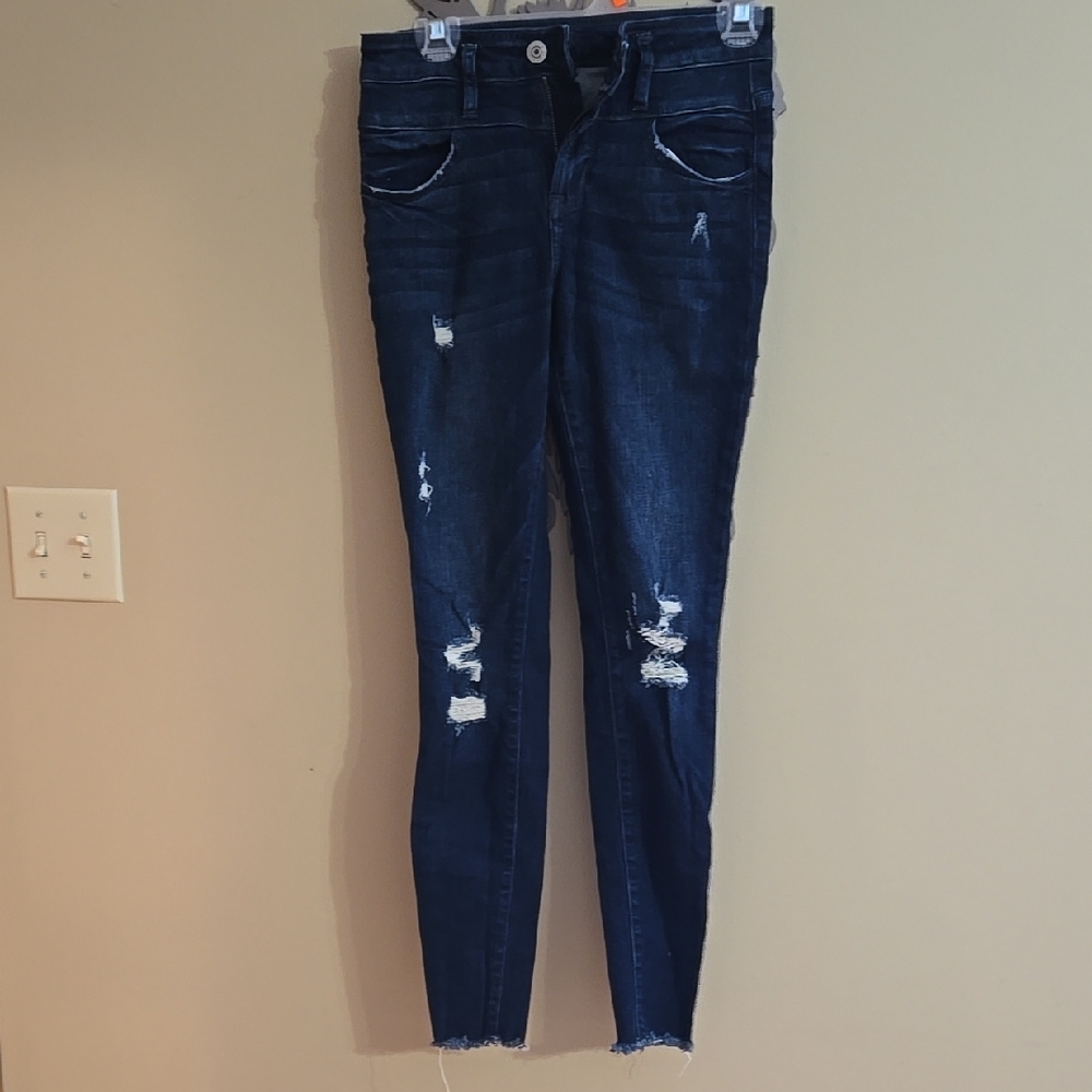 Bootlegger Women's Distressed Dark Blue Jeans (Skinny High Rise)